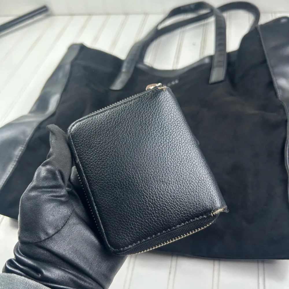 GUESS Y2K Black Suede Large Tote Bag Purse Bundle Wallet Sunglasses Case 3Pc - Picture 8 of 13